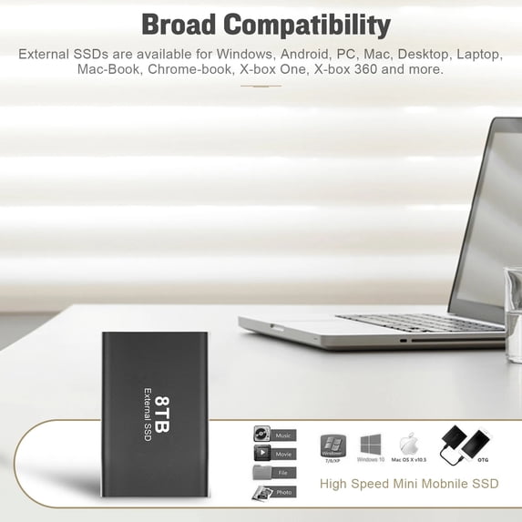 BLACK Large Capacity T8 External Storage Data Hard Drive PC/Laptop