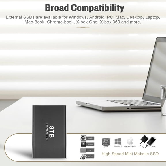BLACK Large Capacity T8 External Storage Data Hard Drive PC/Laptop