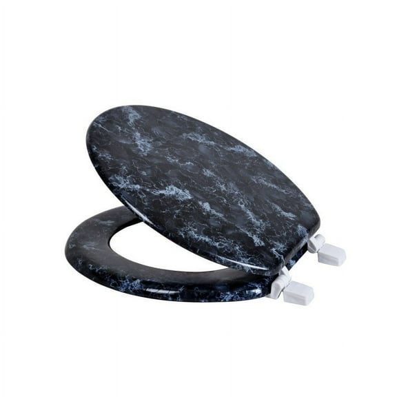 BLACK MARBLE LOOK WOOD TOILET SEAT, STANDARD ROUND
