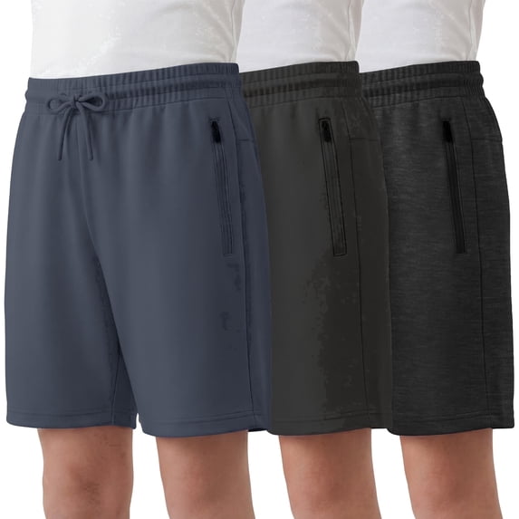 Pure Champ Boys Athletic Shorts 3 Pack Active Boys Shorts Youth kids Elastic Waist With Zipper Pockets 2T-18