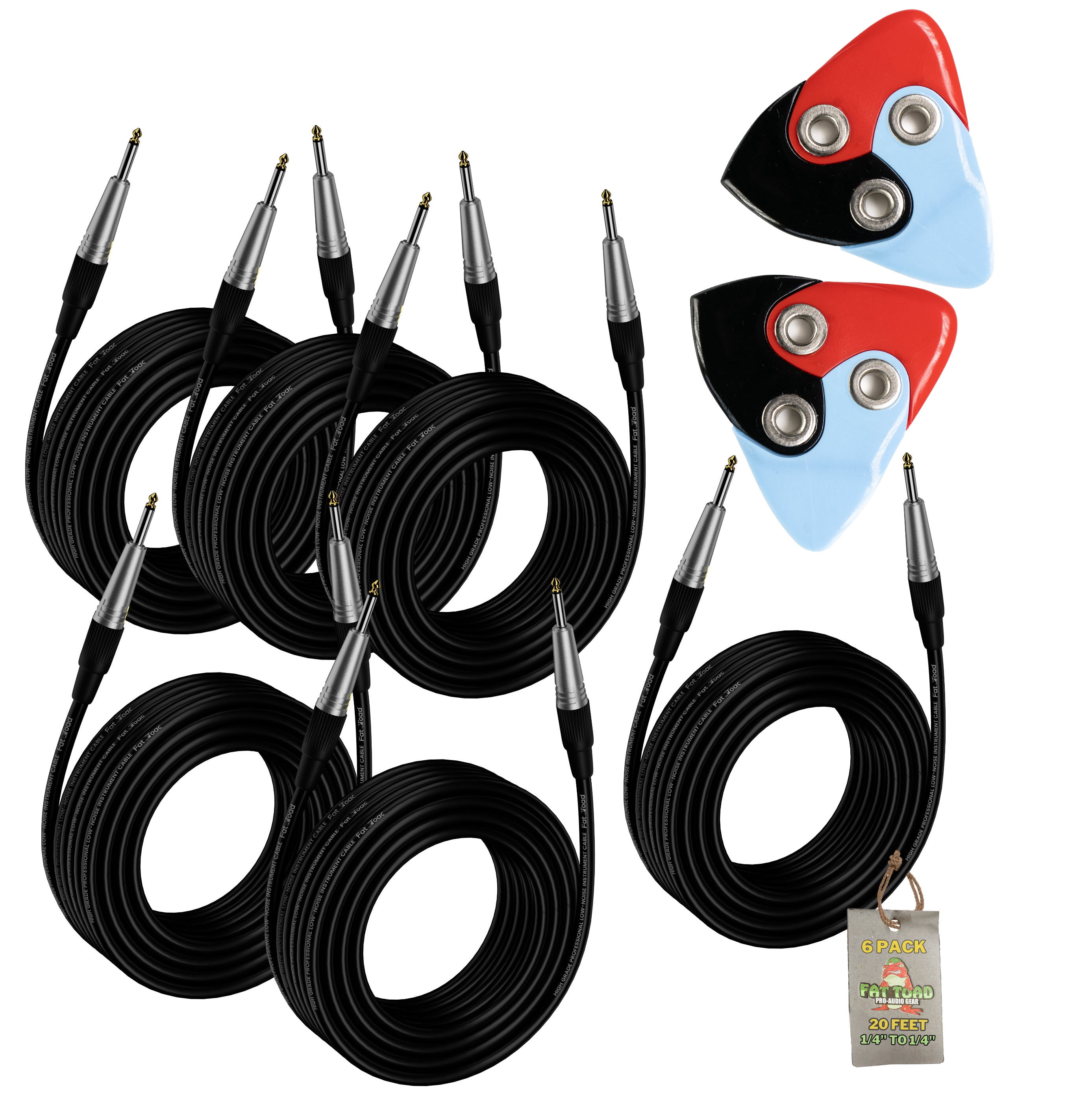 BLACK MOUNTAIN Asteroid Multi Material Guitar Pick 2 Pack plus X6 Fat Toad 20FT Guitar Cables Shielded 1/4 Instrument Cords for Acoustic, Electric Guitar Bass Keyboards Speakers & Studio Recording