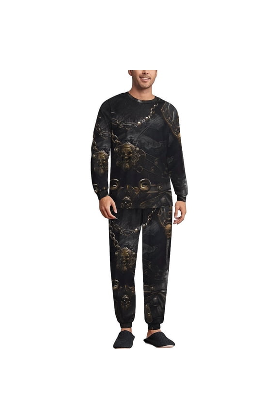 BLACK MYTH HUNK Men's Pajama Set Sleepwear Pjs Lightweight Long Sleeve Crewneck Shirts and Bottoms Soft Comfy Sleep Sets L