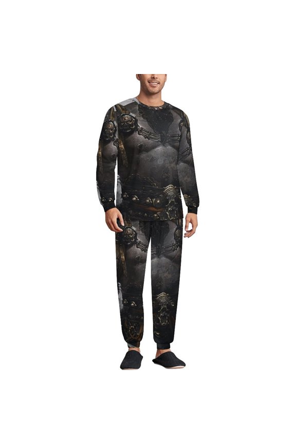 BLACK MYTH HUNK Men's Pajama Set Sleepwear Pjs Lightweight Long Sleeve Crewneck Shirts and Bottoms Soft Comfy Sleep Sets L