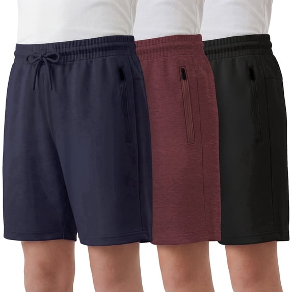 Pure Champ Boys Athletic Shorts 3 Pack Active Boys Shorts Youth kids Elastic Waist With Zipper Pockets Toddler-18 ( Set 4 Size 2X-Large)