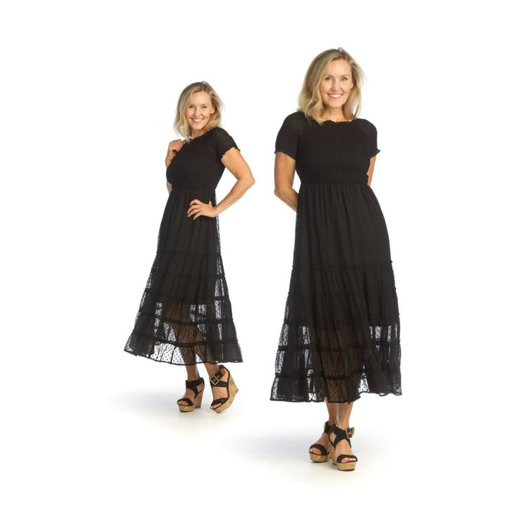 Papillon Black Ots Tiered Maxi Dress PD14676 BLACK M Contemporary Woman s Fashion