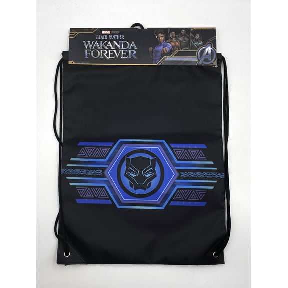 BLACK PANTHER TRIBAL ART DRAWSTRING BLACK CINCH SACKS