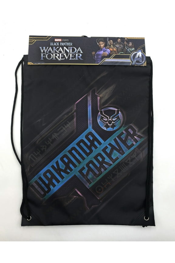 WAKANDA FOREVER DIAGONAL DRAWSTRING BLACK CINCH SACKS