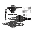 thumbnail image 1 of Hyper Tough Black Steel Post Latch Gate Kit with 8" Decorative Strap Hinges, Spring-Loaded Latch, Gate Pull Handle and Installation Hardware, 1 of 9