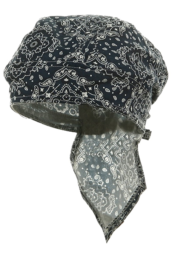 BLACK Paisley Doo Rag Durag Headwrap Cotton Chemo Bandana Skull Cap Mens Womens