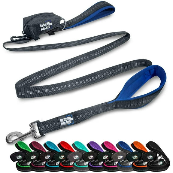 BLACK RHINO Heavy Duty Dog Leash Double Handle Reflective (6 Feet, Blue)