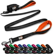 BLACK RHINO Heavy Duty Dog Leash Double Handle Reflective (6 Feet, Orange)