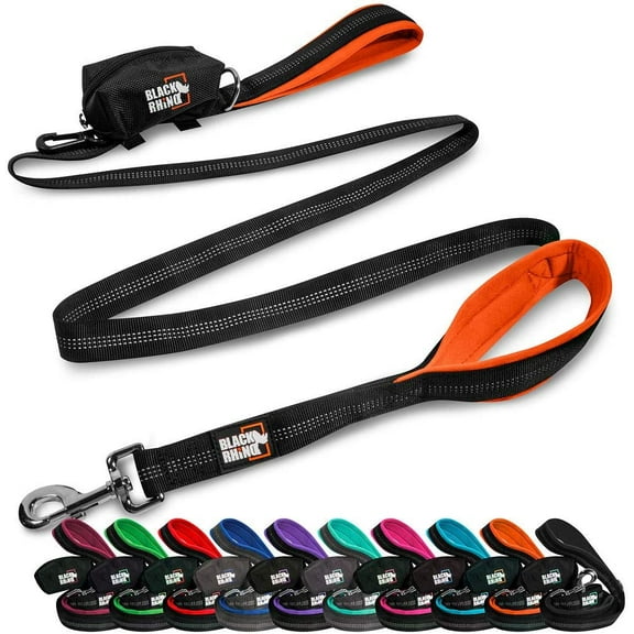 BLACK RHINO Heavy Duty Dog Leash Double Handle Reflective (6 Feet, Orange)