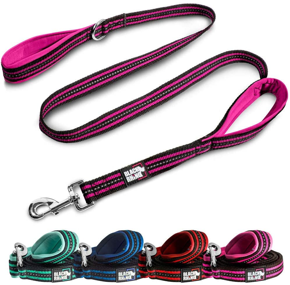 BLACK RHINO Striped Dog Leash Double Handle Reflective (5 Ft, Pink/Bl ...