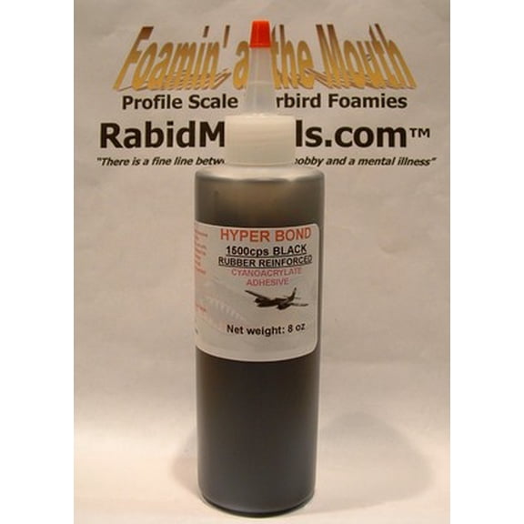 BLACK RUBBER TOUGHENED *MEDIUM* CA SUPER GLUE - BIG 8 oz bottle Cyanoacrylate