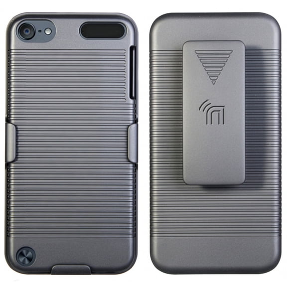 BLACK RUBBERIZED HARD CASE + BELT CLIP HOLSTER COMBO FOR iPOD TOUCH 5 6 7