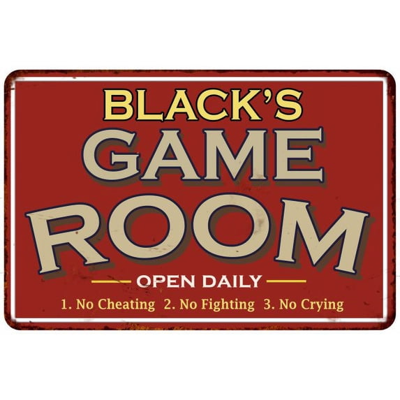 BLACK'S Game Room Gift Sign Vintage Look Metal Wall 12x18 112180001037