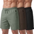 thumbnail image 1 of Athletic Shorts For Men 3 Pack Casual Shorts 8" Basketball Gym Shorts With Zipper Pockets Black, Sage, Brown Melange Size XL, 1 of 8