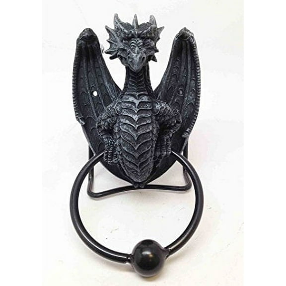 BLACK SHADOW DRAGON DOOR KNOCKER SCULPTURE RESIN LEGENDARY RULER OF THE EARTH