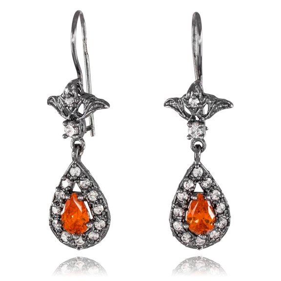 BLACK SILVER TEARDROP GARNET CZ EARRINGS