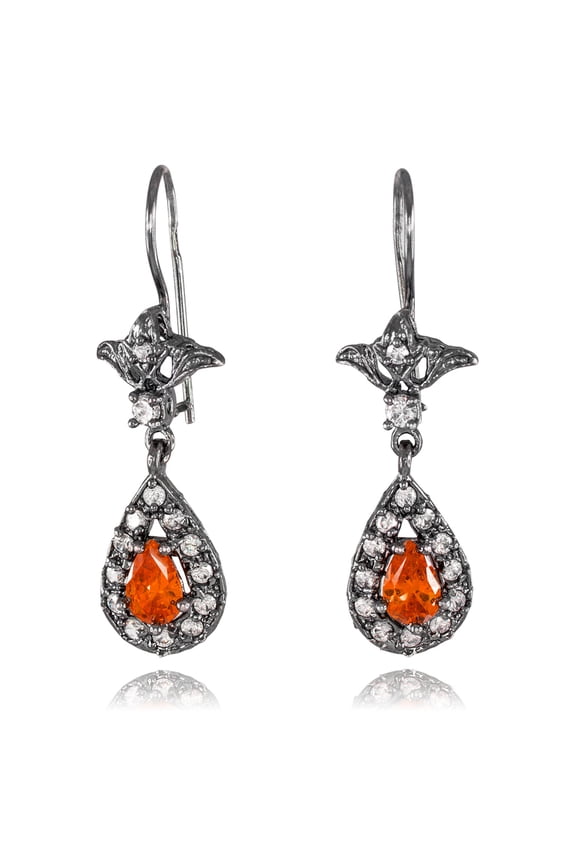 BLACK SILVER TEARDROP GARNET CZ EARRINGS
