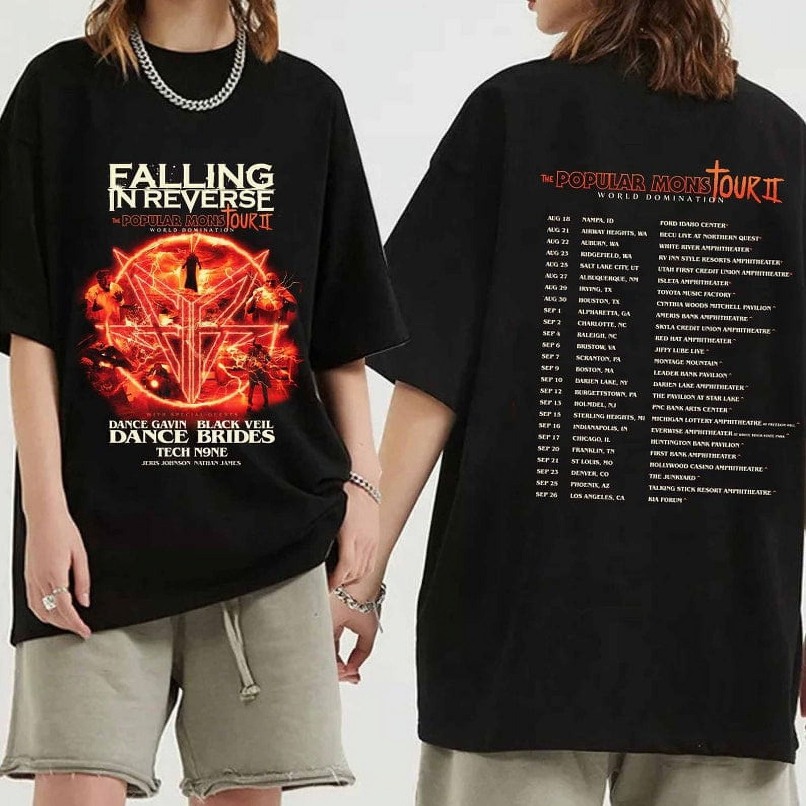 BLACK TSHIRT Falling in Reverse Popular Monstour II 2024 Shirt, Falling in Reverse Band Fan