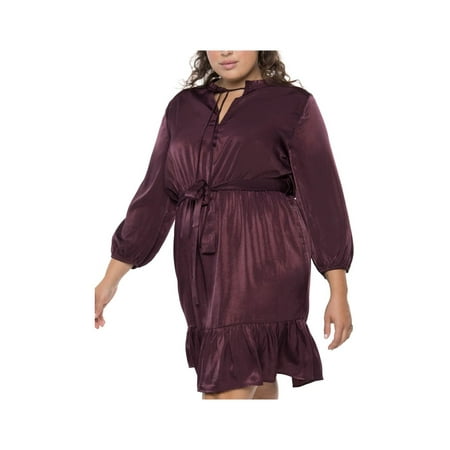 BLACK TAPE Womens Purple Tie Blouson Sleeve Split Above The Knee Cocktail Empire Waist Dress Plus 1X