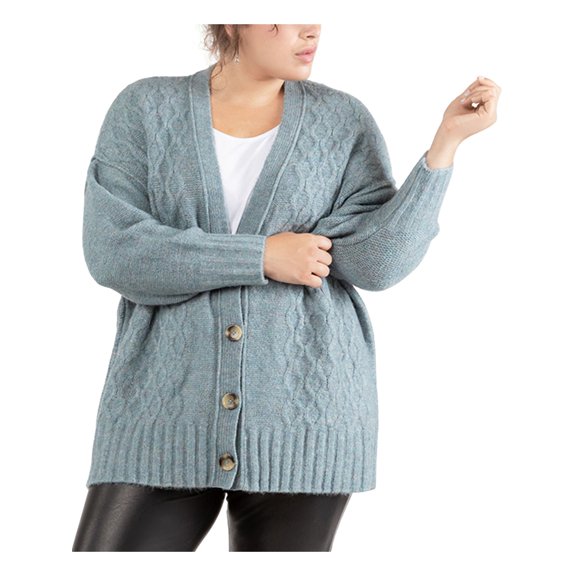 BLACK TAPE Womens Teal Stretch Ribbed Textured Button Down Cardigan Long Sleeve Open Front Sweater Plus X