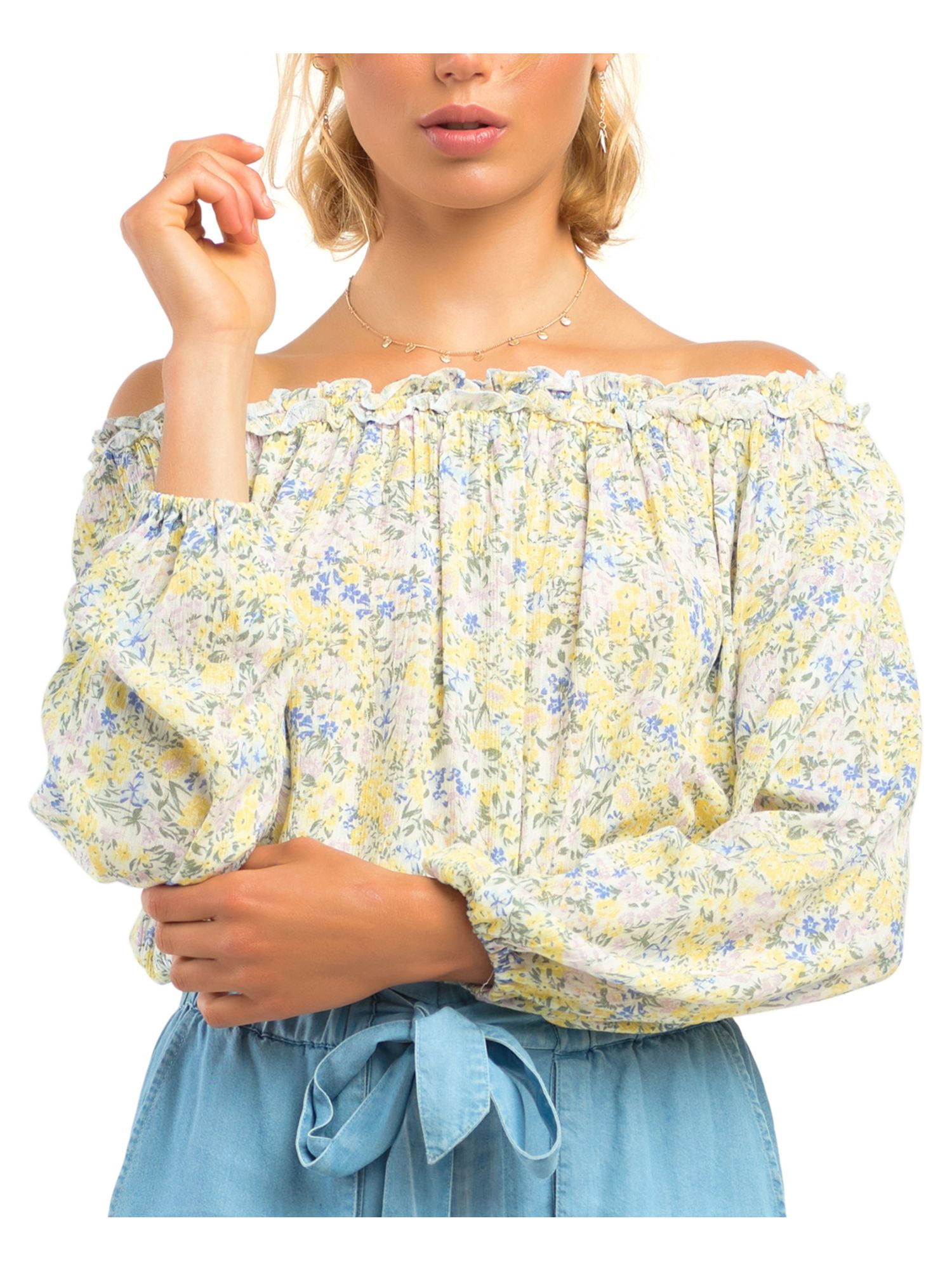 yellow off the shoulder top long sleeve