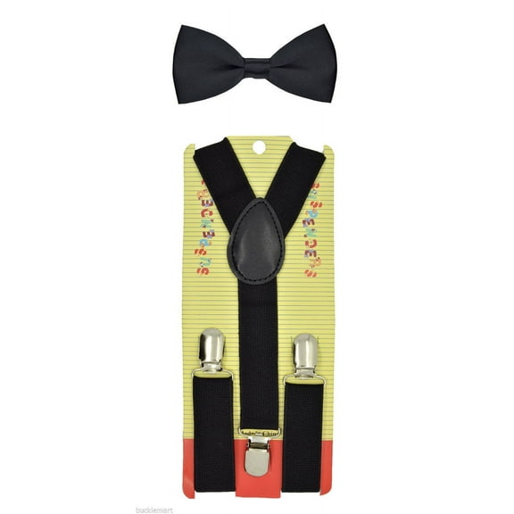BLACK Toddler Kids Boys Girls Baby Suspenders and Bow Tie Matching Set Wedding