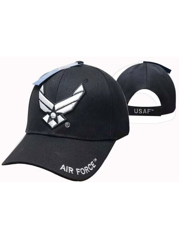 BLACK US AIR FORCE WINGS LOGO HAT CAP LICENSED ADJUSTABLE SEAL MILITARY USAF NWT