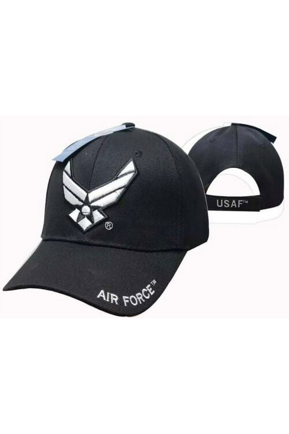 BLACK US AIR FORCE WINGS LOGO HAT CAP LICENSED ADJUSTABLE SEAL MILITARY USAF NWT