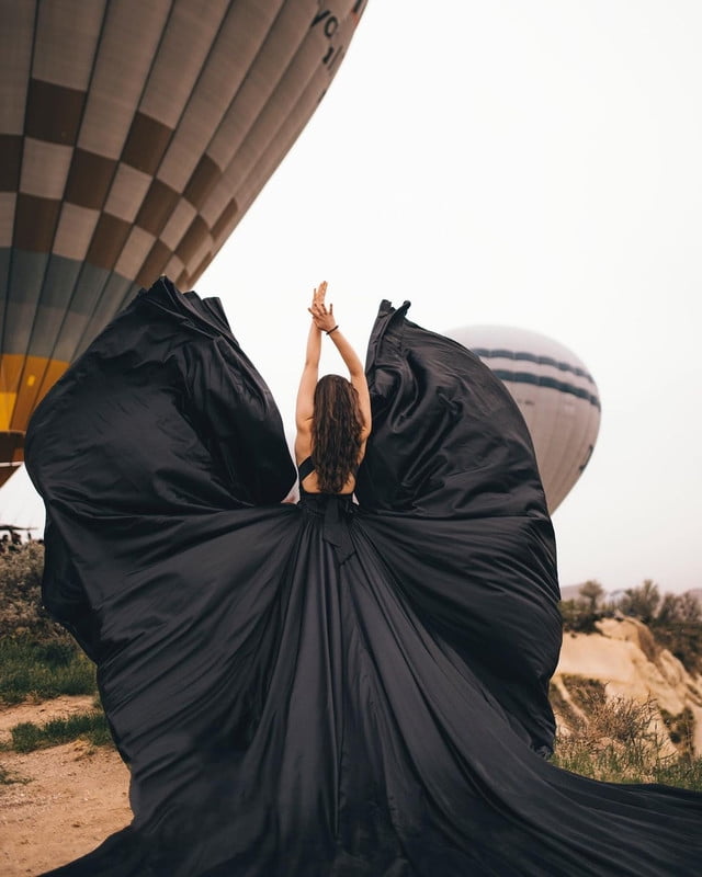 BLACK Unique Flying Dresses Photoshoot Dress | Flowy Dress | Satin Dress |  Long Flying Dress | Flying Dress for Photoshoot| Long Train Dress |Women's  Handmade Flying Dresses - Walmart.com