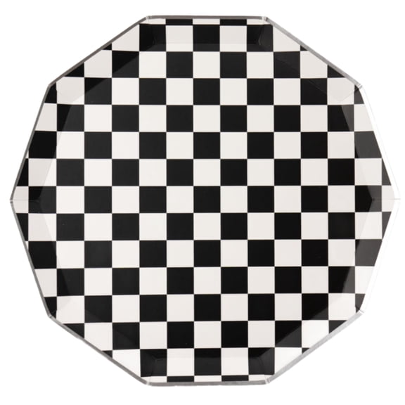 Bonjour Fte Blue & White Checkered Stripe Large Paper Dinner Plates, Disposable Party Supplies, 8 Count, 10.75 Inch, Birthday Party