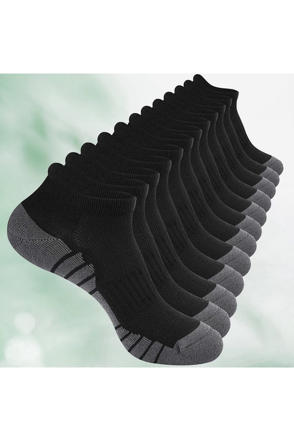 6 Pairs Men's Bamboo Fiber Ankle Socks, Low Cut Cushioned Athletic Running Workout Fitness Socks ,BLACK (13-15)