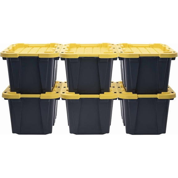 BLACK & YELLOW 12-Gallon Heavy Duty Storage Bins with Lids, Stackable Plastic Storage Bins, Dorm Room Essentials, Back to School, Classroom Organization, Home Organization, 6 Pack (12.51H x 16.3W x 2