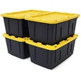 thumbnail image 1 of BLACK & YELLOW 27-Gallon Tough Storage Containers, Snap Lid, Black, 4 Count, 1 of 2