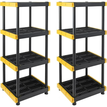 BLACK & YELLOW® 4-Tier Heavy Duty Plastic Storage Shelving Unit, 100lbs/shelf (55”H x 24”W x 20”D), for Indoor/Outdoor Organization, Modular Rack, Extremely Durable®, Made in The USA [2 Pack]