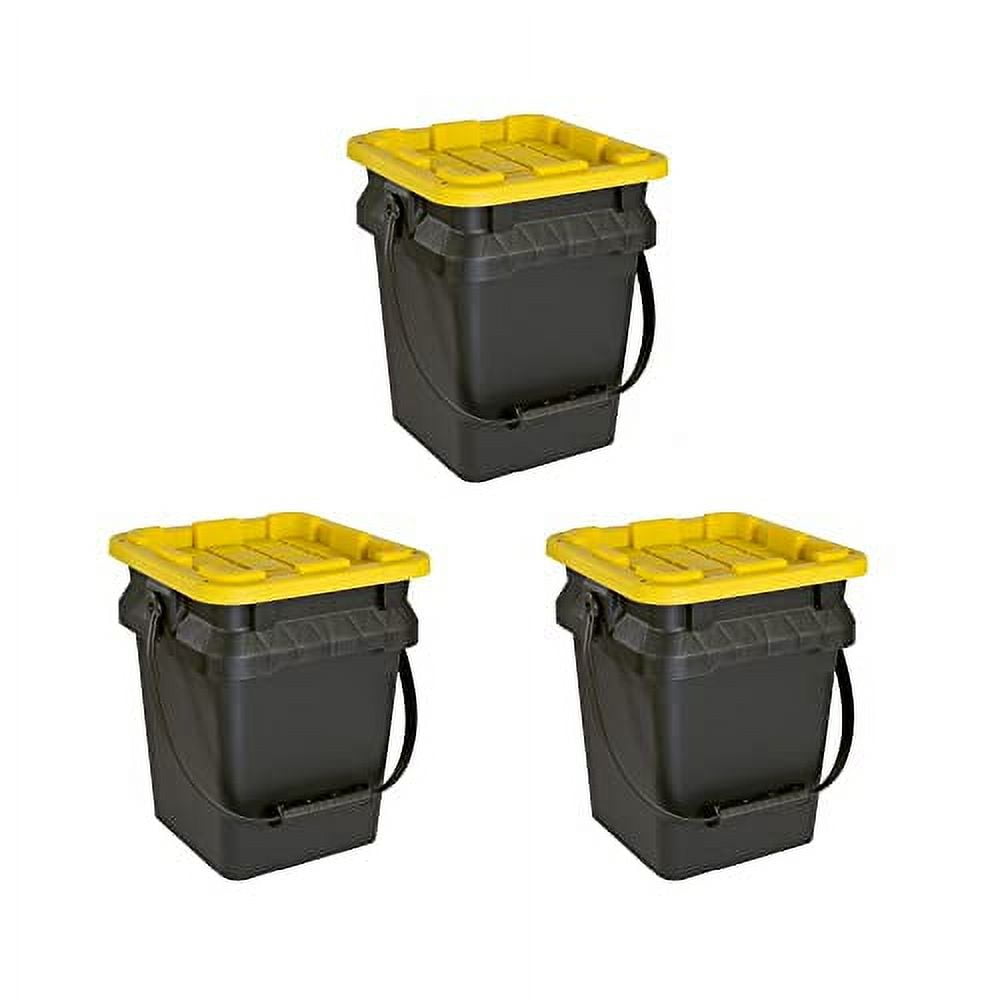 BLACK & YELLOW 5Gallon Bucket Tough Storage Containers, Stackable, 3Pack