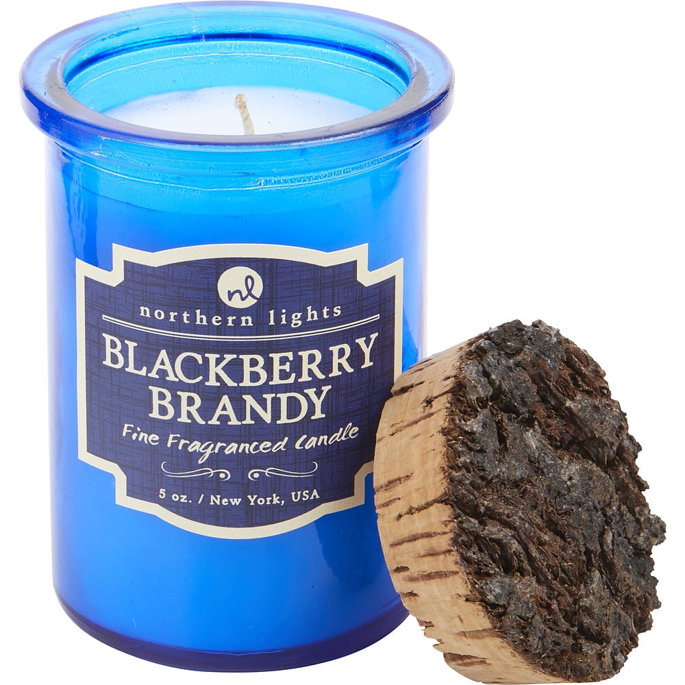 Blackberry Brandy Scented Blue Glass Jar Candle with Cork Lid, 5 oz