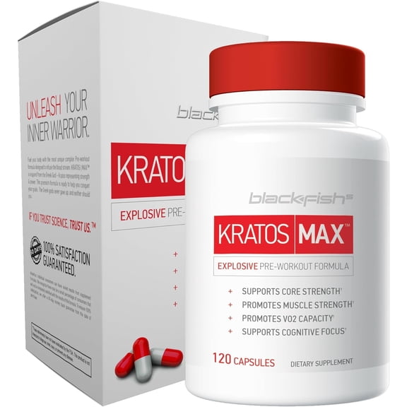 BLACKFISH5 Kratos Max - Pre Workout Supplement for Muscle, Cardio, and Mental Focus, 120 Count