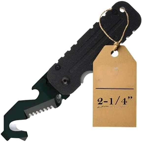 BLACKHAWK HAWKHOOK Compact Survival Multitool, 2-1/4 9CRMOV18 Blade with G10 Handle with Glass Breaker, Seatbelt Cutter, Serrated Edge, Wire Stripper, Screwdriver, Bottle Opener (BH15HH11BK)