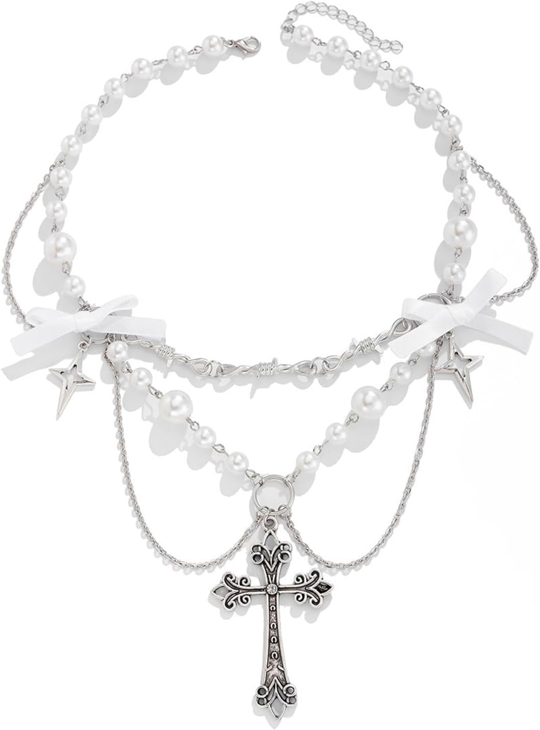 Octwine 2-Tier Dainty Choker Necklace - Boho Bowknot With Rhinestones & Pearls For Women - View #5