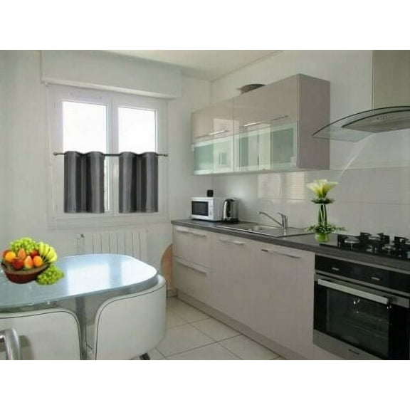 BLACKOUT CURTAINS SHORT (30" W X 36" L, CHARCOAL , SET OF 2) HALF WINDOW CURTAINS TIERS SOLID MICROFIBER VALANCES PANELS THERMAL INSULATED FOR BASEMENT WINDOW