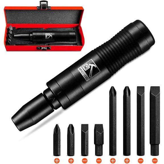 1/2 Inch Drive Impact Screwdriver Set CR-V Hand Manual Reversible Driver Set Extractor 5/16 Bit Adapter with S2 Steel Bits 10PCS Disengage Rusted Fasteners or Frozen Bolts