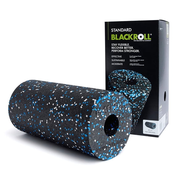 BLACKROLL - Standard Foam Roller - Myofascial Trigger Point Release, Back Massage, Perfect for Yoga, Home Workouts, Muscle Recovery, Black/White/Blue