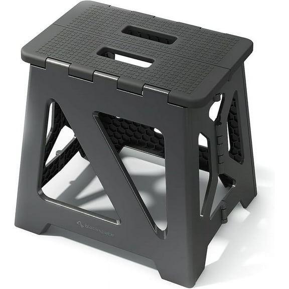 BLACKSPACE 13" Folding Step Stool for Adults, 250 lbs Capacity Non-Slip Compact Plastic Foldable Step Stool with Handle, Portable Lightweight Folding Stool for Home or Kitchen(Black)