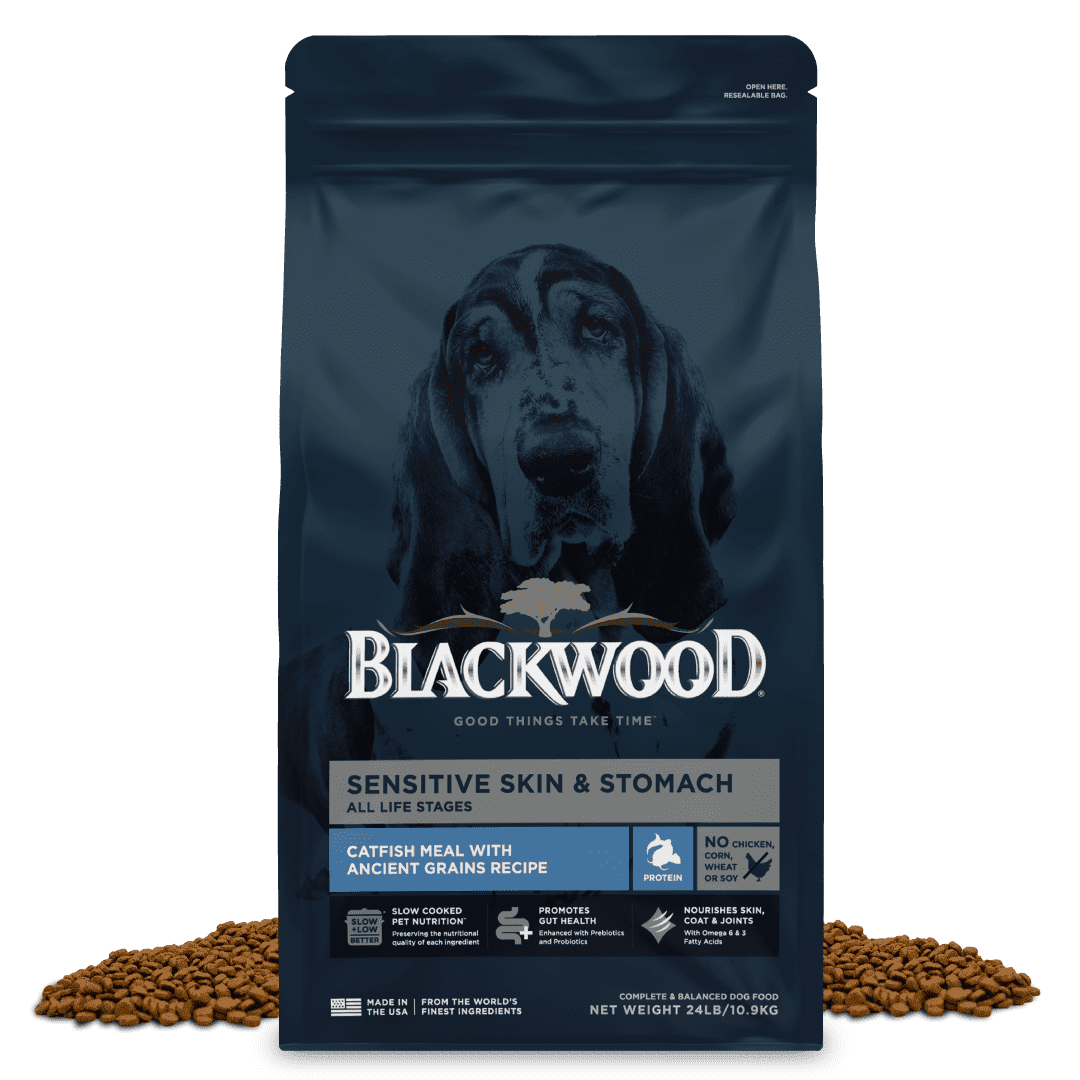 Blackwood Dry Dog Food for Sensitive Skin & Stomach, Catfish Meal with Ancient Grains, 24 lb