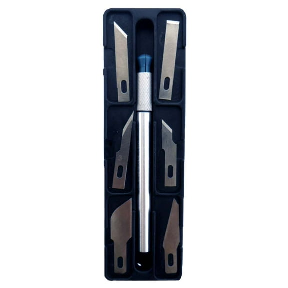 BLADE PRO 7 Piece Hobby Knife Set | 6 Interchangeable Blades | Various Shapes & Sizes | 5" x 1.5" x 0.25" Storage Tray | Ideal for Crafts & Classroom Projects