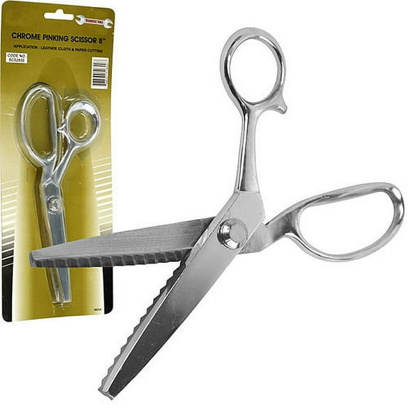 BLADE PRO 8" (20.3 cm) All Metal Pinking Shears | Classic Wave Pattern | 4" (10.2 cm) Blades with 5 Teeth per Inch | Chrome-Plated, Heavy-Duty Cast Steel | Essential for Tailors and DIY Crafters