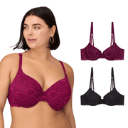 BLAKE & CO. Women's All Over Lace Underwire Push Up Bra with Adjustable Straps, 2-Pack , Sizes 34B-40DD